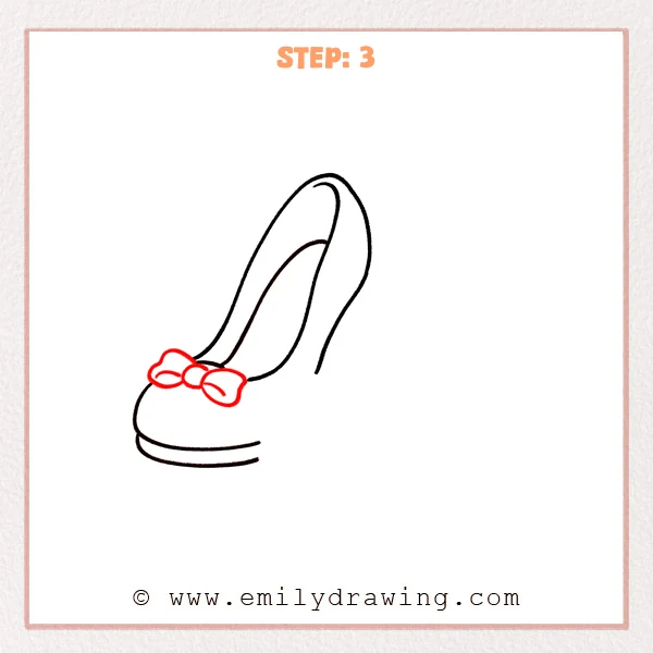 how to draw a high heels - An easy step-by-step guide for how to draw high heels, now adding a bow on the toe with simple loop shapes and a few fold lines for detail.